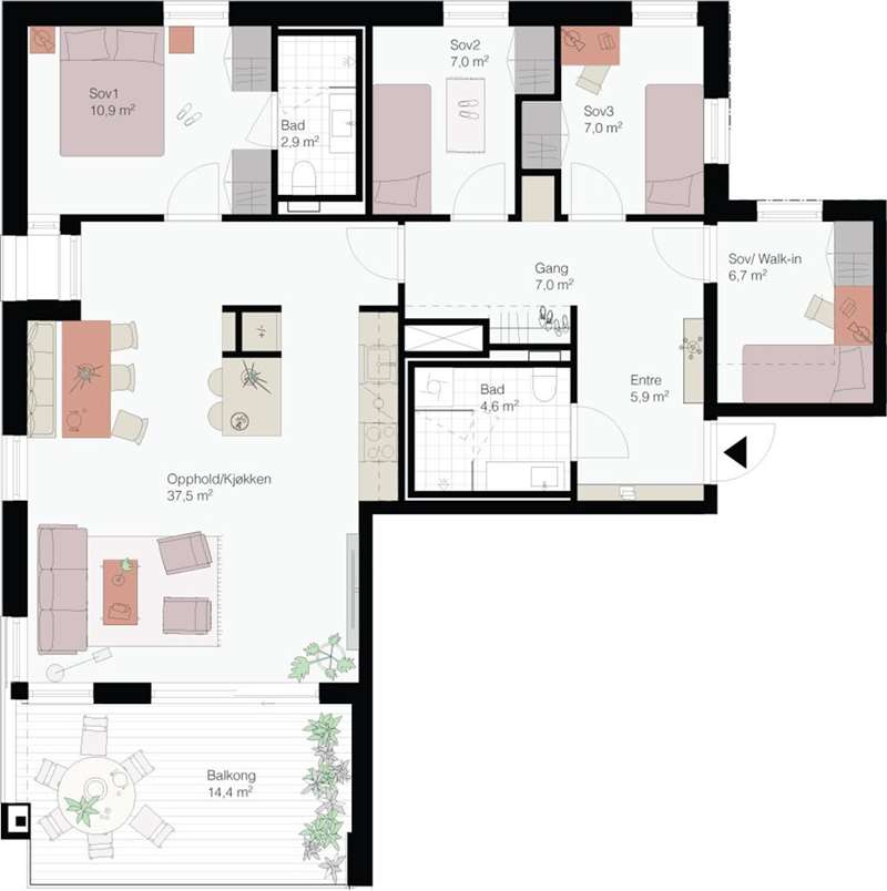 4-roms leilighet i hus B